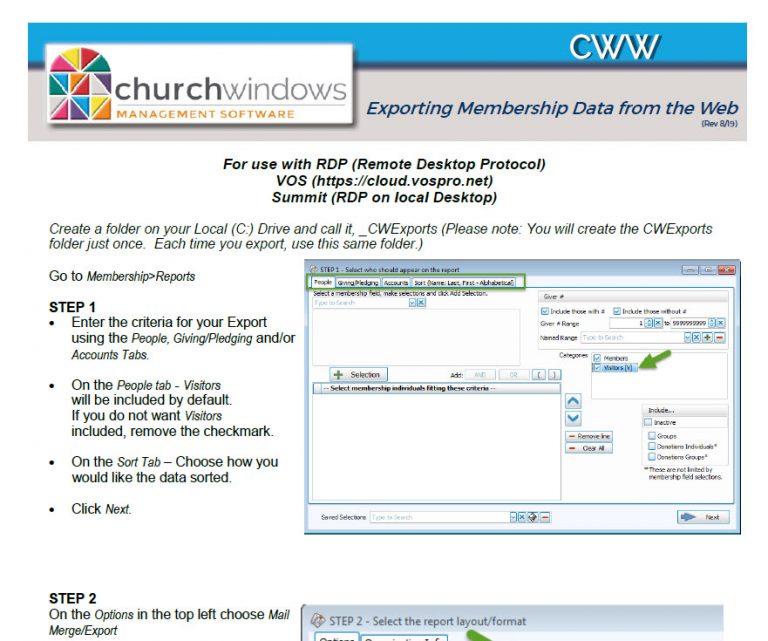 CW Web Exporting Membership Data (RDWeb/RDP, Summit